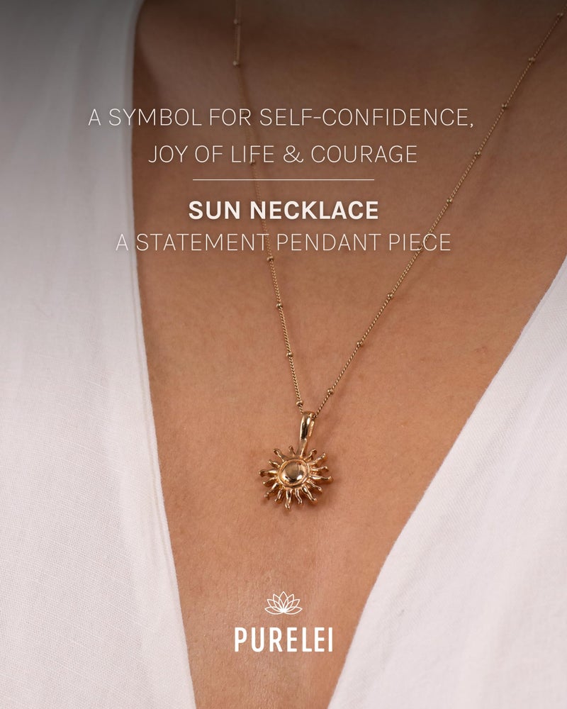 PureleiÂ® Sun Necklace: Waterproof & Adjustable, Chain with sun pendant, 20 to 22 inch adjustable length, 18K Gold plated stainless steel - rosegold - Image 2